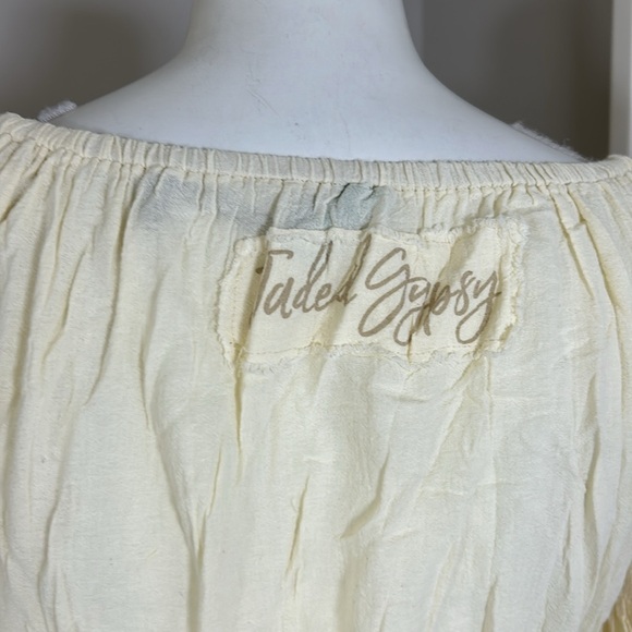 Jaded Gypsy Crop Top Cream Long Bell Sleeve Logo Back Boho One Size NEW - Picture 6 of 8